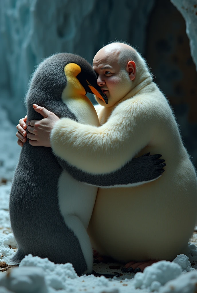 A bald furry male penguin having sex