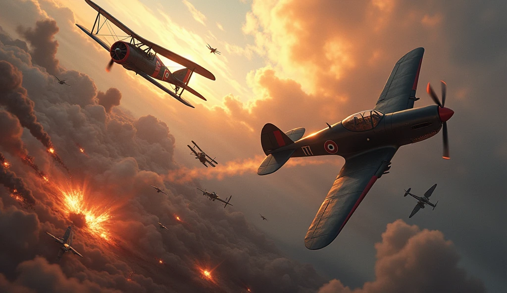1500; (masterpiece, best quality) destroyed sky; battle in the air; war planes of 1917; Aéroplanes Morane-Saulnier. vs. Albatros C.X.