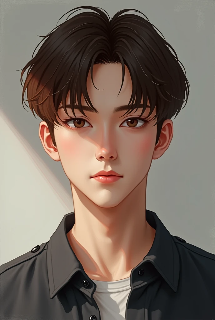 male character, chestnut hair, korean (Realistic features)