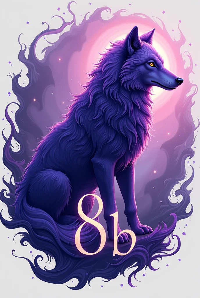 Create a purple wolf logo for me, with wind and the name "8 b"