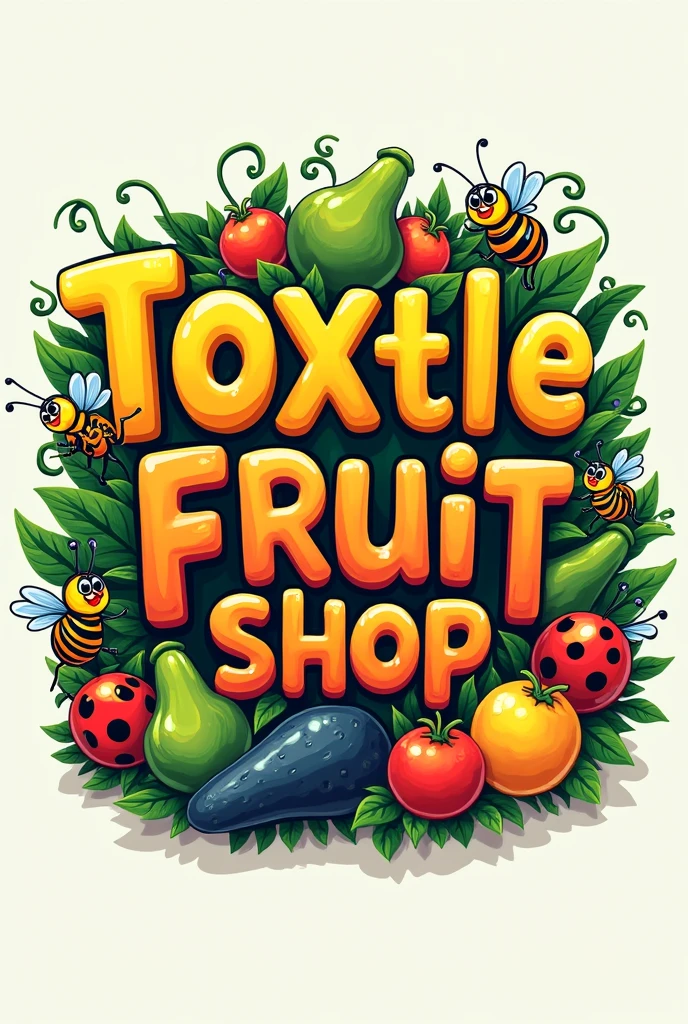 A logo that says Toxtle fruit shop with bonny bugs