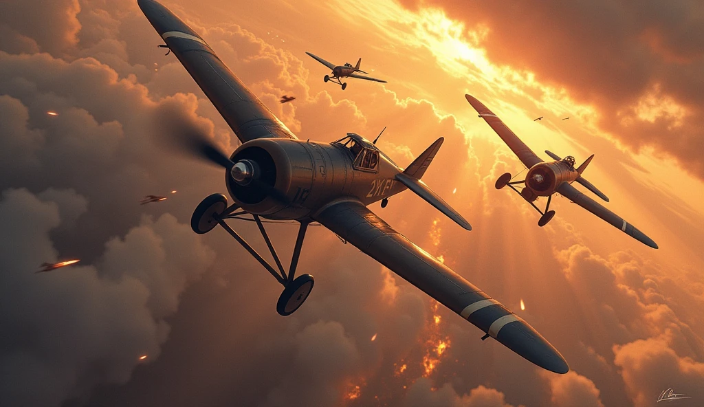 (masterpiece, best quality) destroyed sky; battle in the air; war planes of 1917; Aéroplanes Morane-Saulnier. vs. Albatros C.X.