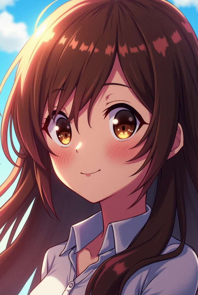 Boku no Hero Academia, hot colorimetry girl; Brown hair, laughed below the shoulders, Pale skin with light freckles, Brown eyes, long eyelashes