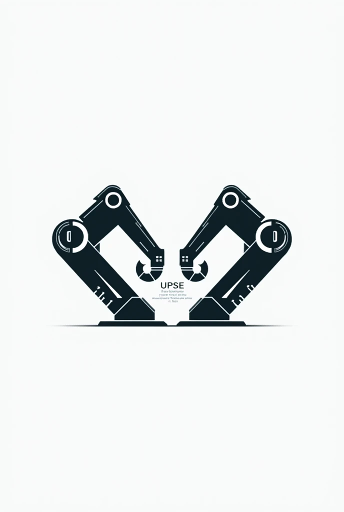 I need a simple electronics and automation logo that has two industrial robotic arms, that says UPSE