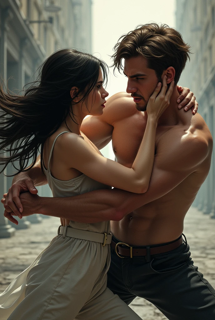 David and Irena fought and David won. Irena is small, black haired and thin. David is a bit bigger and also thin, brown haired.