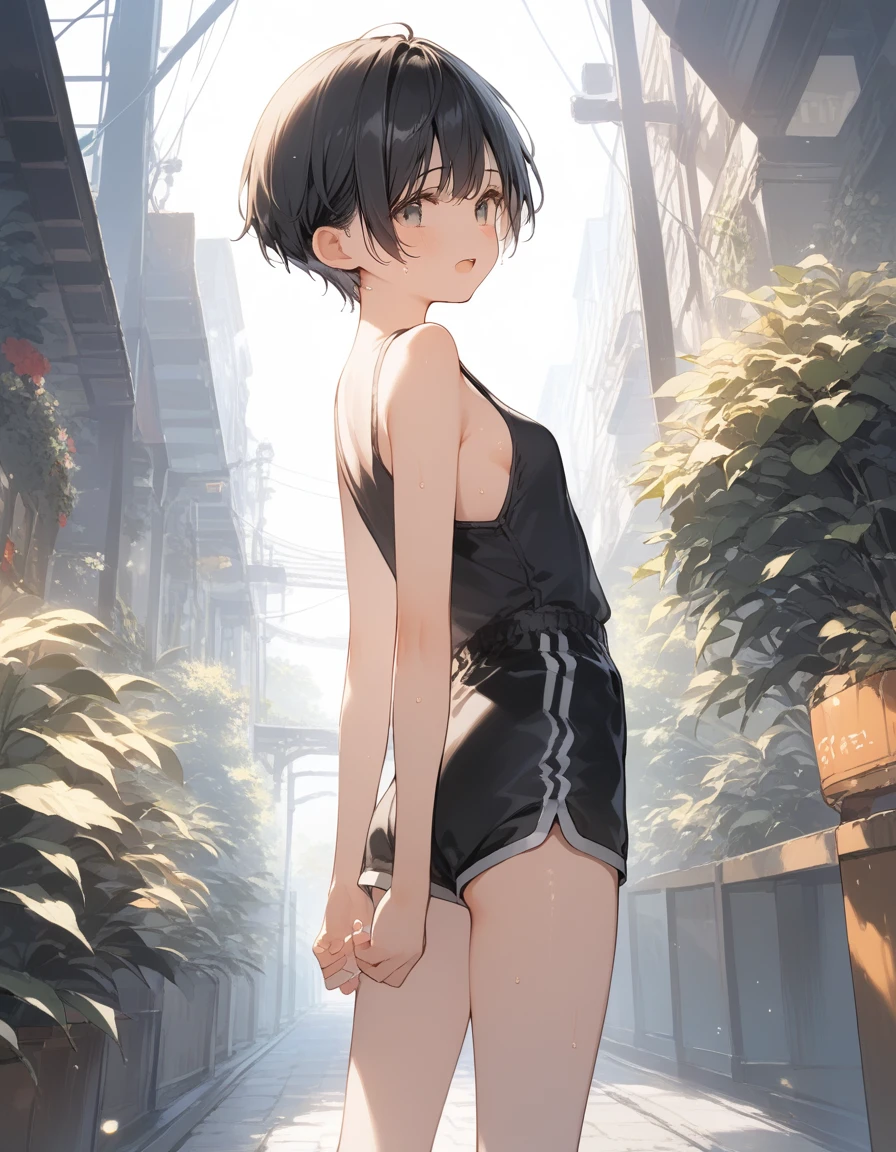 Super absurd quality by the god of art, super detailed, High resolution, anime moe art style, Best Anime 8K Kona-chan Wallpaper, pixiv contest winner, perfect anatomy, break,(NSFW,Please draw a picture of a girl wearing transparent clothes soaked in the rain., take shelter in the shade of a tree.),break,1 girl, Krukkmovus,All limbs, full finger, The charm of an immature body, (very short hair), hair above one eye,bangs, flat chest, Small Bodysuits, small ass, between legs, small black eyes, detailed and beautiful eyes, Well-proportioned iris and pupils, expressive eyes,High resolutionの詳細な髪, ((Wet,see-through tank top:1.2)), plaid skirt, (I can see the nipples:1.5), blush, Rainy, in the park at night,break,super dense skin,shiny skin,Best lighting by famous artists, 8k,cute illustration.photoshop_(Moderate),Absurd Hi-Res,