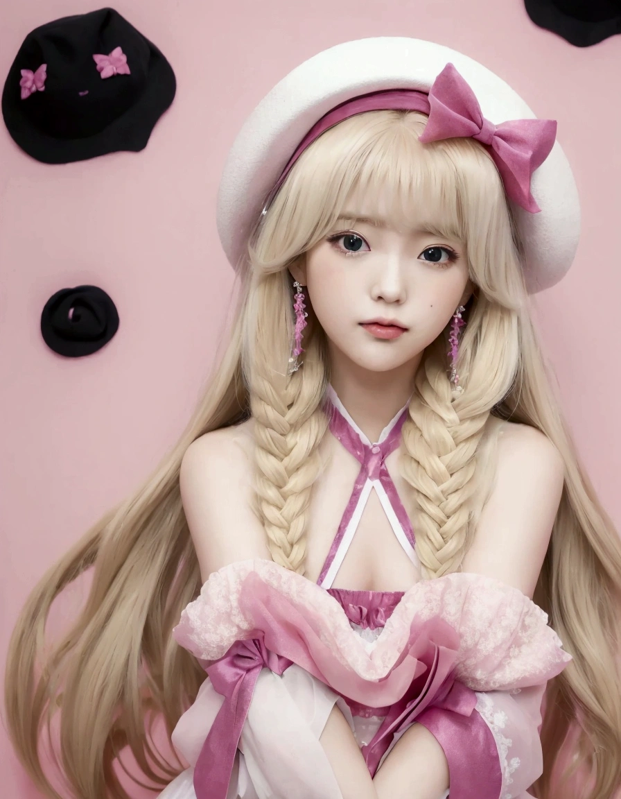 Blonde girl with long hair wearing a white hat and a pink dress, cosplay chica anime, cosplay anime, , beautiful dolphin, blonde anime girl with long hair, cosplay photo, portrait of a magical girl, shikami, Sakura Kinomoto, cosplay, animated barbie doll, magical ****ta girl portrait, trend on cgstation, lalisa manobal