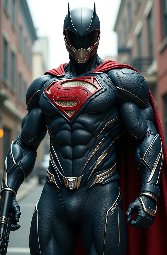 superman version power ranger ultra realism with the helmet on the front and with diamonds on the neck and an ak 47 in his hand