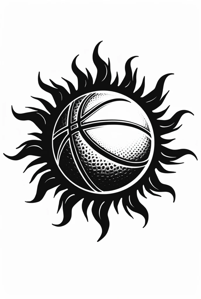 Basketball team symbol with sun in black and white