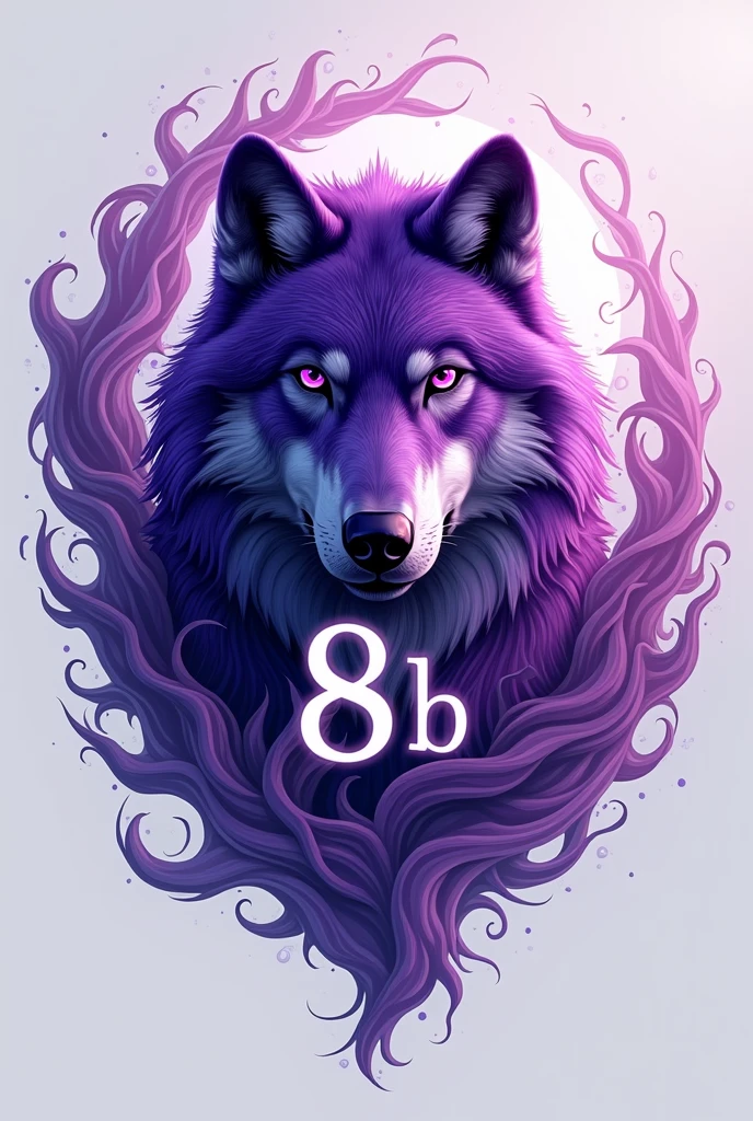 Create a purple wolf logo for me, with wind and the name "8 b"