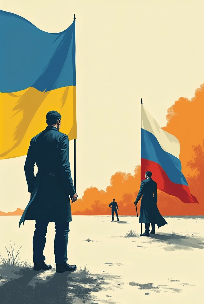 Simple 2d drawing of the war between Ukraine and Russia 
