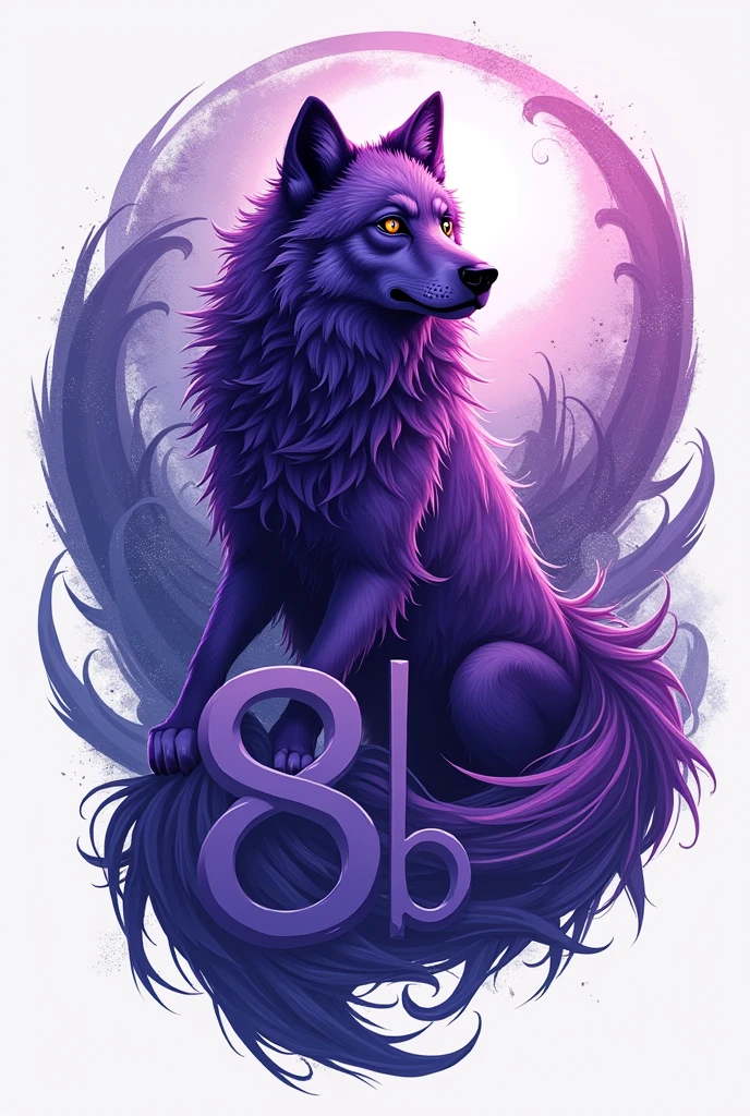 Create a purple wolf logo for me, with wind and the name "8 b"
