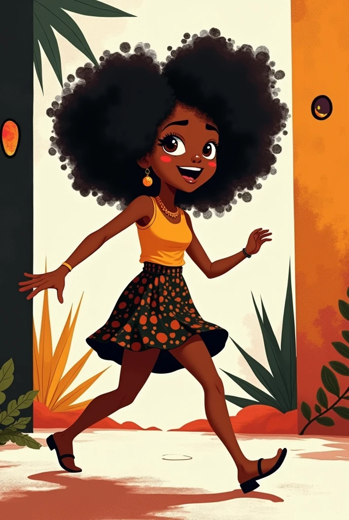 curly girl dancing in animated black ethnicity



