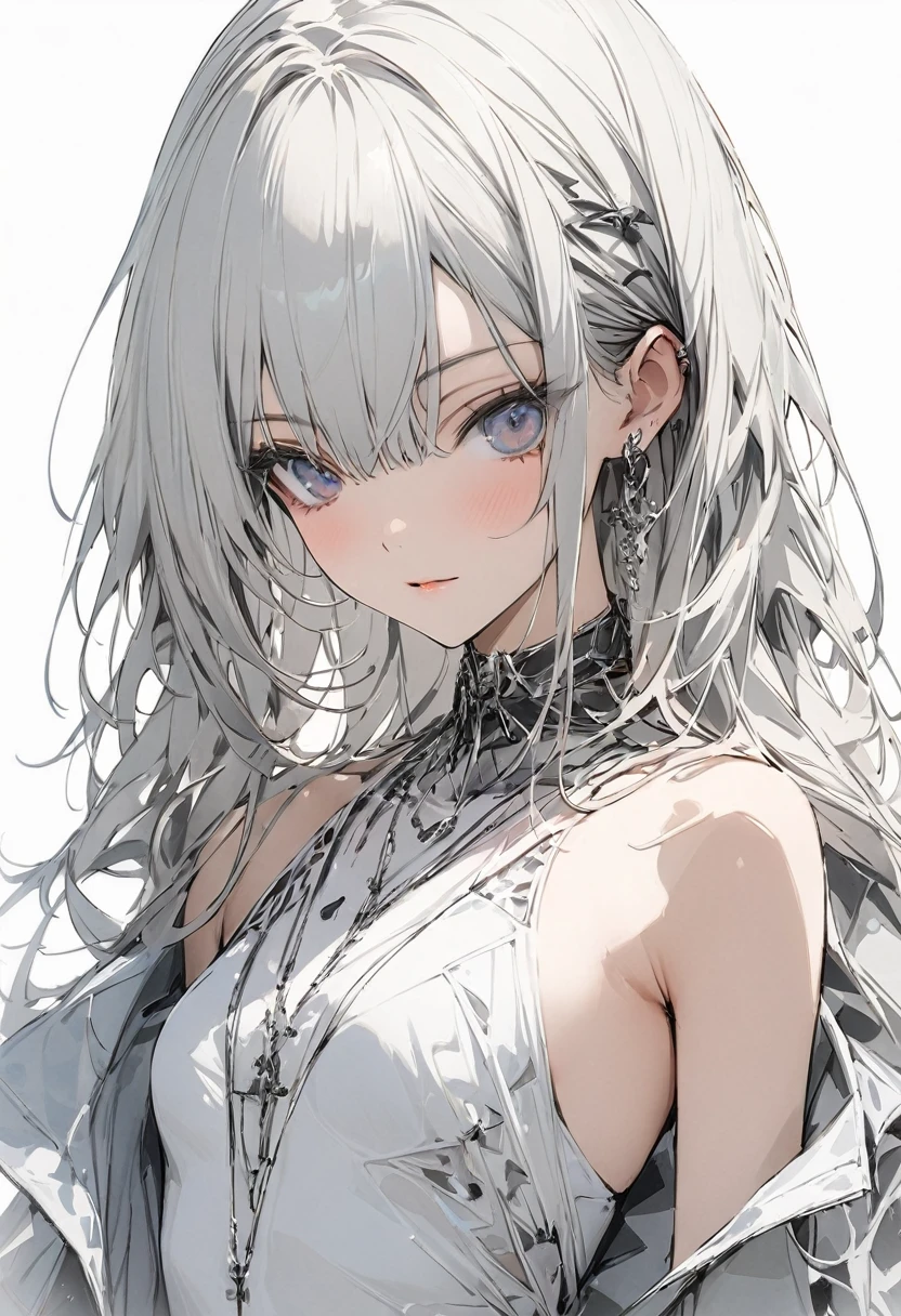 One person, slim,small breasts,bangs,silver long hair,Slope_eye,Conceptual Art, masterpiece,Super Detail, Attention to detail, high quality, 最high quality, High resolution