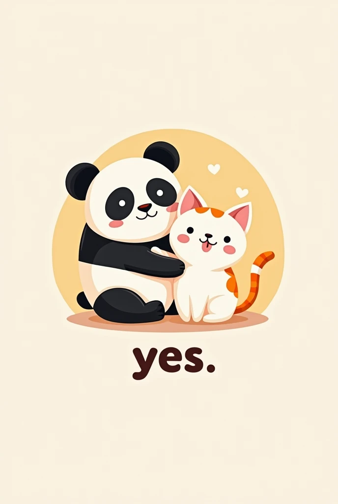 A logo of a panda and a white cat with orange spots hugging each other, that in letters says "yes"
