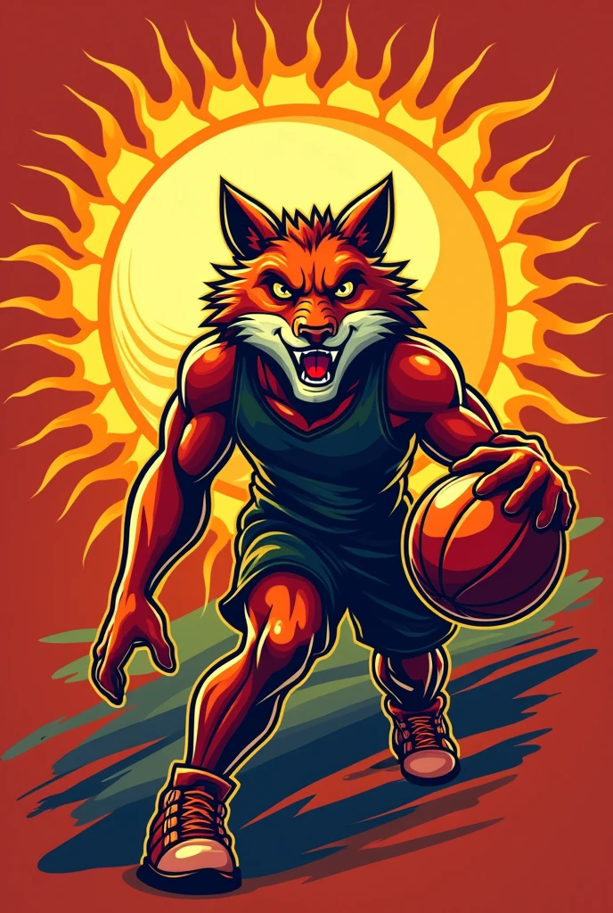 Basketball team symbol with sun with mascot 
