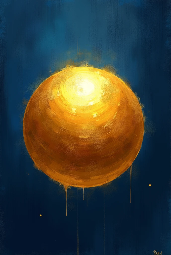 Create an image with a painted drawing of the golden ball with a dark blue background
