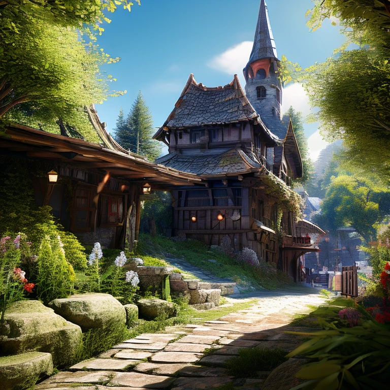 town、middle ages、Roleplaying、Anime Style、Digital Art、masterpiece