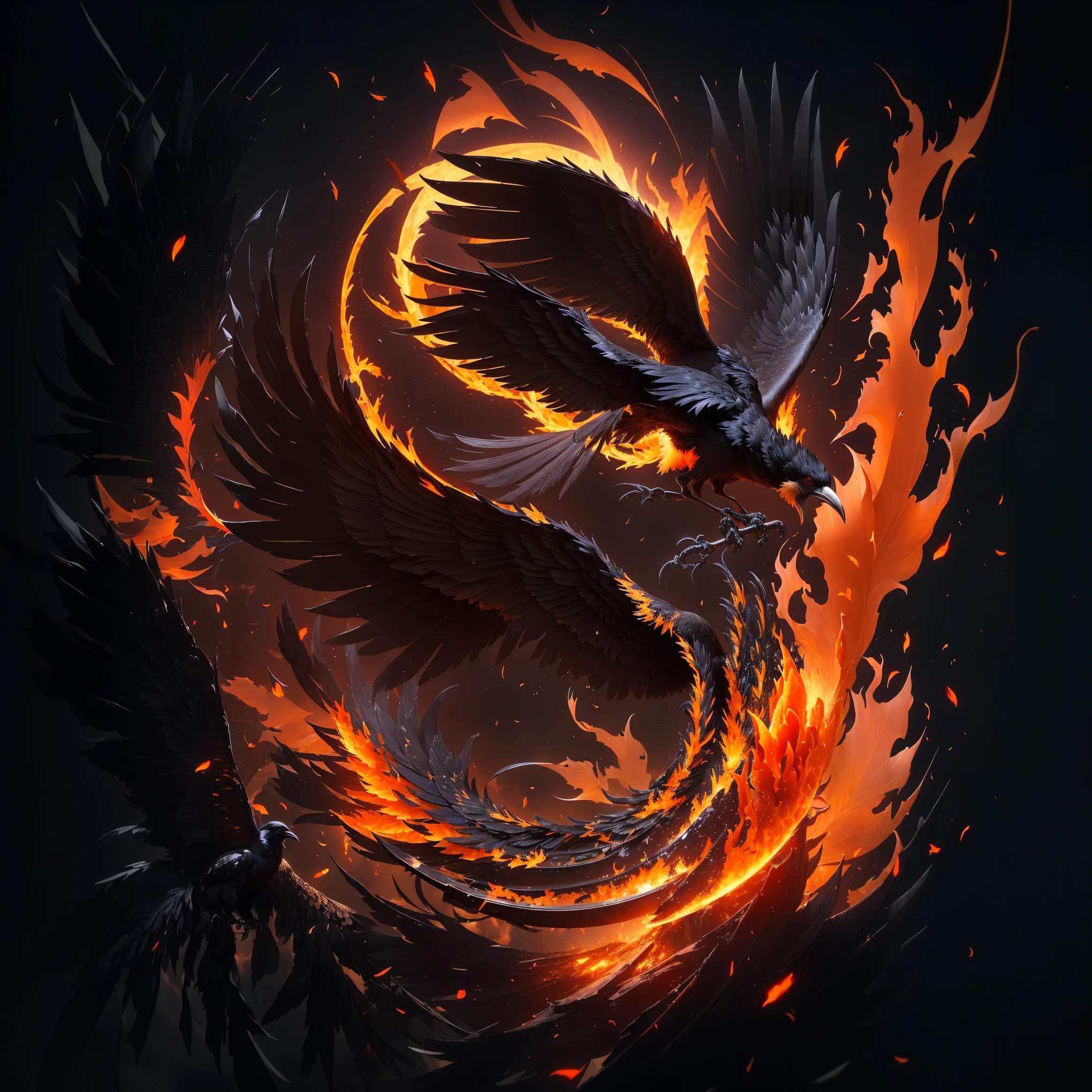 bird with tail and tail on fire, Fantasy game spell symbol, c 4 d ", raven on fire, cgsociety 9, computer graphics, г cgsociety, with fiery golden flaming wings, cgsociety ), computer graphics, &#39;&#39;raven wallpaper, cg спецэффект, computer graphics игры