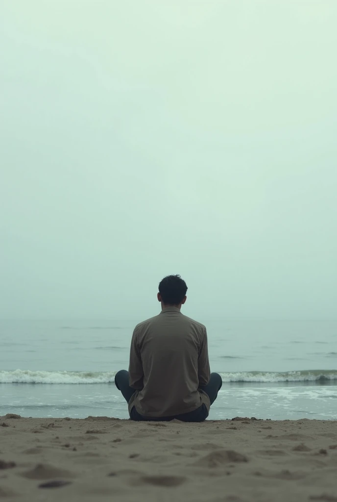 Alone man sit in the beach lonely