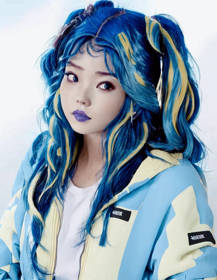 a close up of a person with blue hair and a hoodie, cosplay chica anime, colorful collection, anime inspired, beautiful blue hair girl, Light blue highlights in the hair, pretty girl with blue hair, ulzzang, blue hairstyle, wig, kawaii hairstyle, flowing blue hair, with blue hair, beautiful animated style, animated style, anime girl in real life