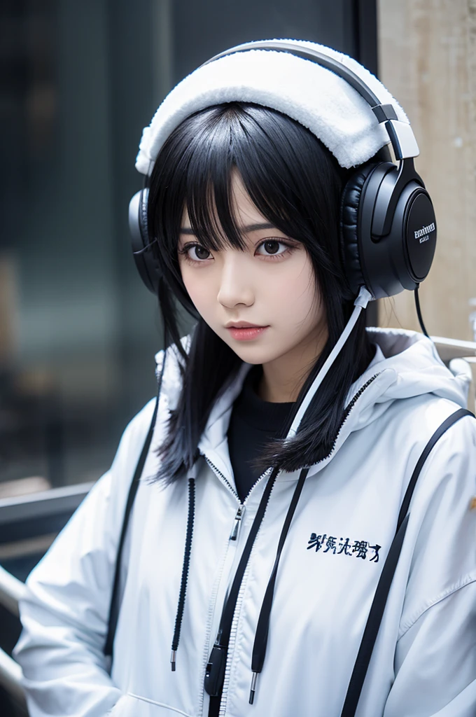 Black-haired anime wearing headphones