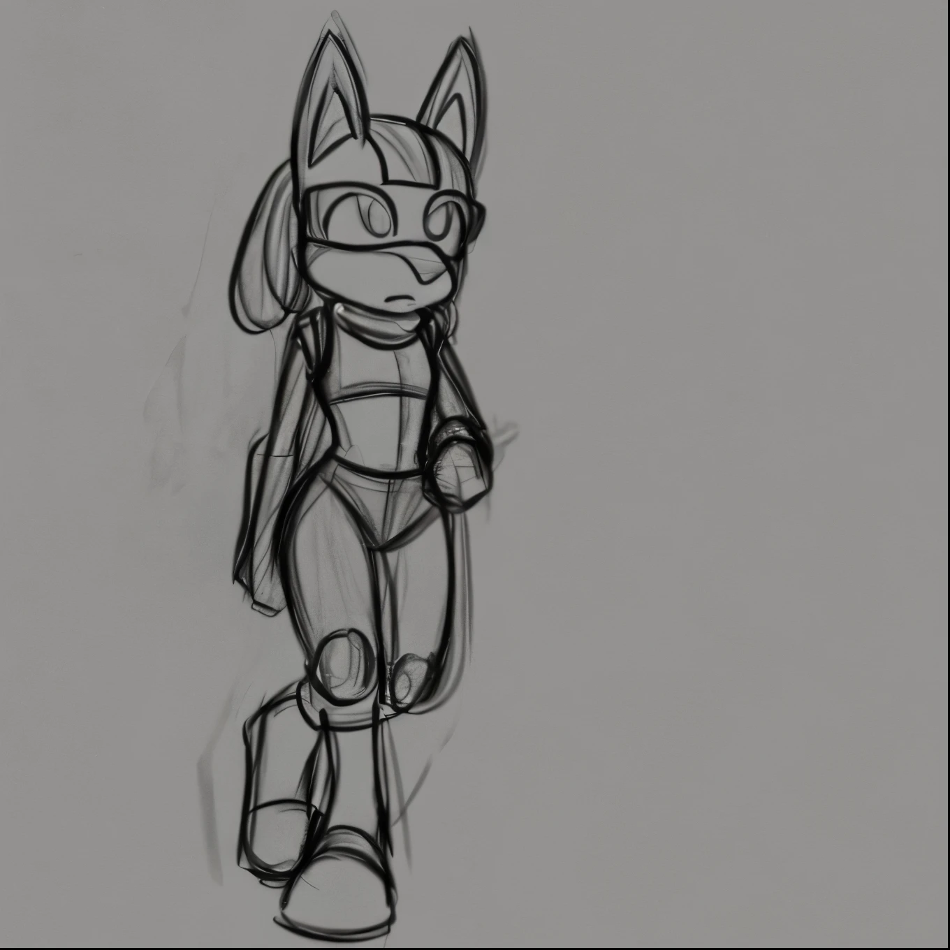 Female, Mobian, Lucario, ((Sketch)), Sketch base, base, blank background, full body, reference, walking, fuzzy muzzle, hair bangs,