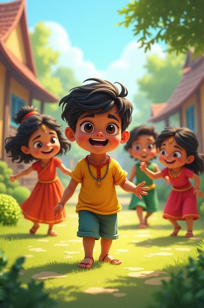 A Indian boy play with her friends