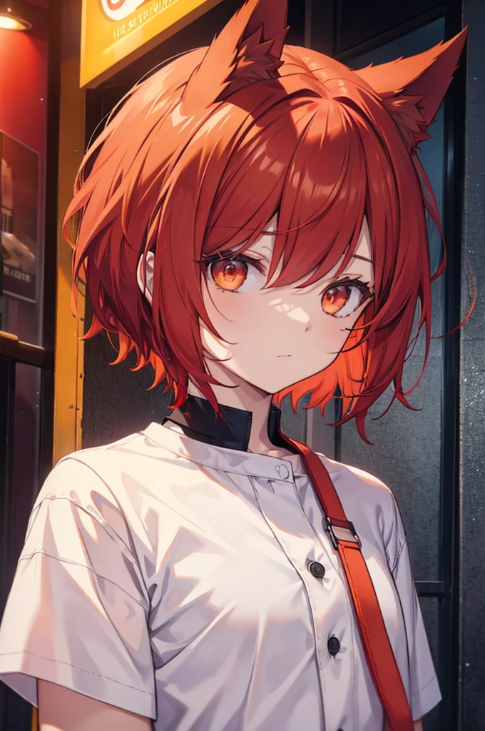 front,male,Red Hair,Orange Eyes,Dog ears,Short hair,Big white shirt,No highlights,Dark Room