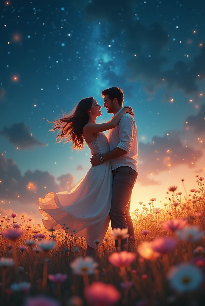 For the chorus, the video shifts to a dreamlike sequence where the couple is dancing together in a field of flowers under a starlit sky. The surroundings are illuminated with soft, warm lights, and everything feels magical. They are laughing, spinning, and embracing each other as the lyrics express their bond.