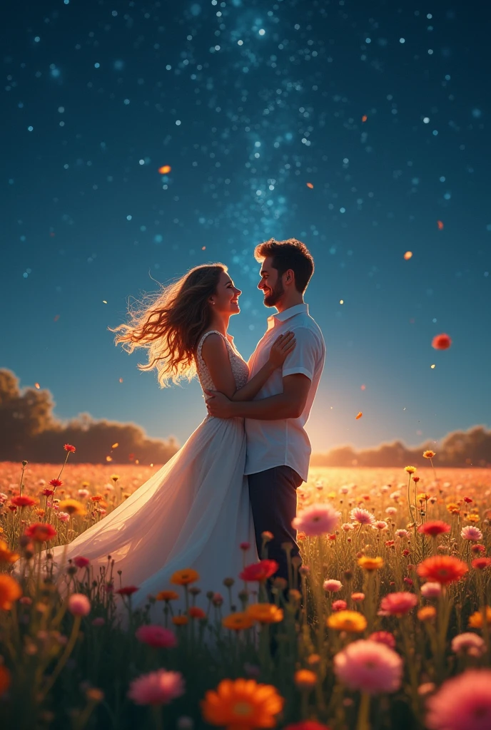 For the chorus, the video shifts to a dreamlike sequence where the couple is dancing together in a field of flowers under a starlit sky. The surroundings are illuminated with soft, warm lights, and everything feels magical. They are laughing, spinning, and embracing each other as the lyrics express their bond.