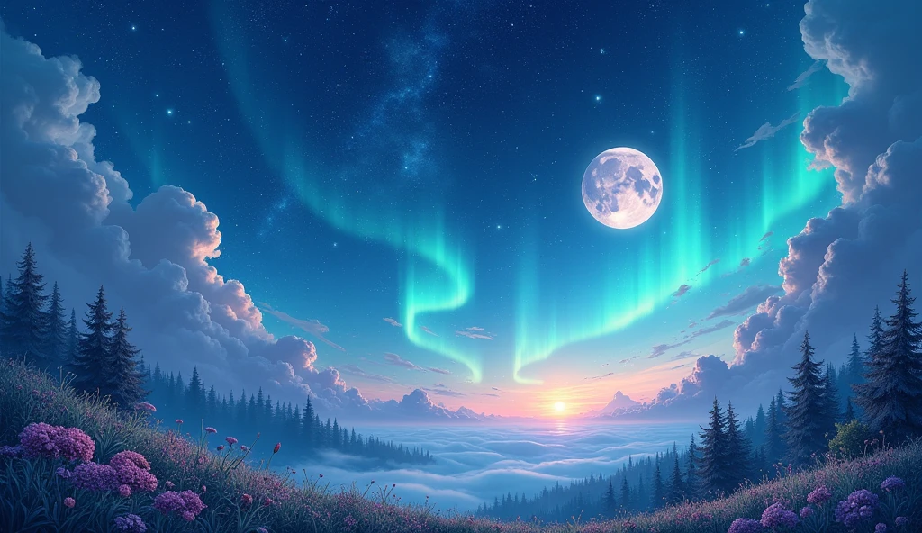 Fantastic night scenery、Gorgeous、Live-action-like images、Fantasy elements、Cute atmosphere、Star-studded night sky、High quality、Super Real、Night image、beautiful、Highest quality、