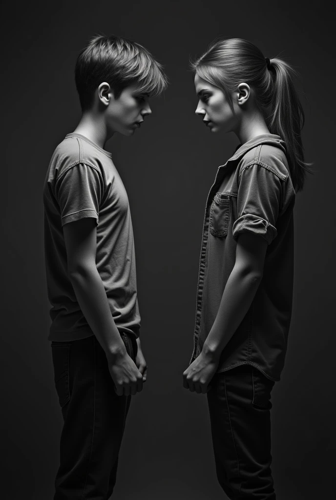 Old black and white image of a young couple of teenagers aged 17 and 16 arguing