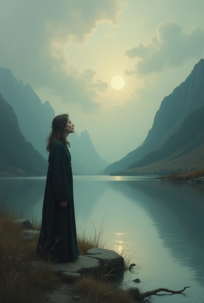 Singing by the lake, In landscape painting, the sky and the earth are thick and cold., It&#39;s hard to part when they meet, and it&#39;s hard to leave each other.

