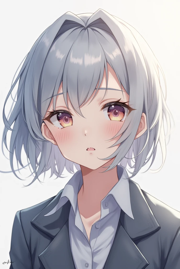 gorgeous,absurdres,Anime Face,realistic,short hair,Silver Gray,Peach Blossom Eyes,Jackets,best quality,highly detailed,masterpiece