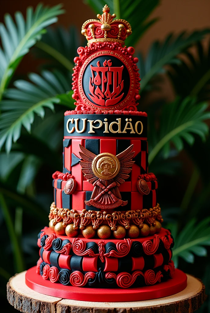 A Flamengo themed cake with the name CUPIDÃO 
