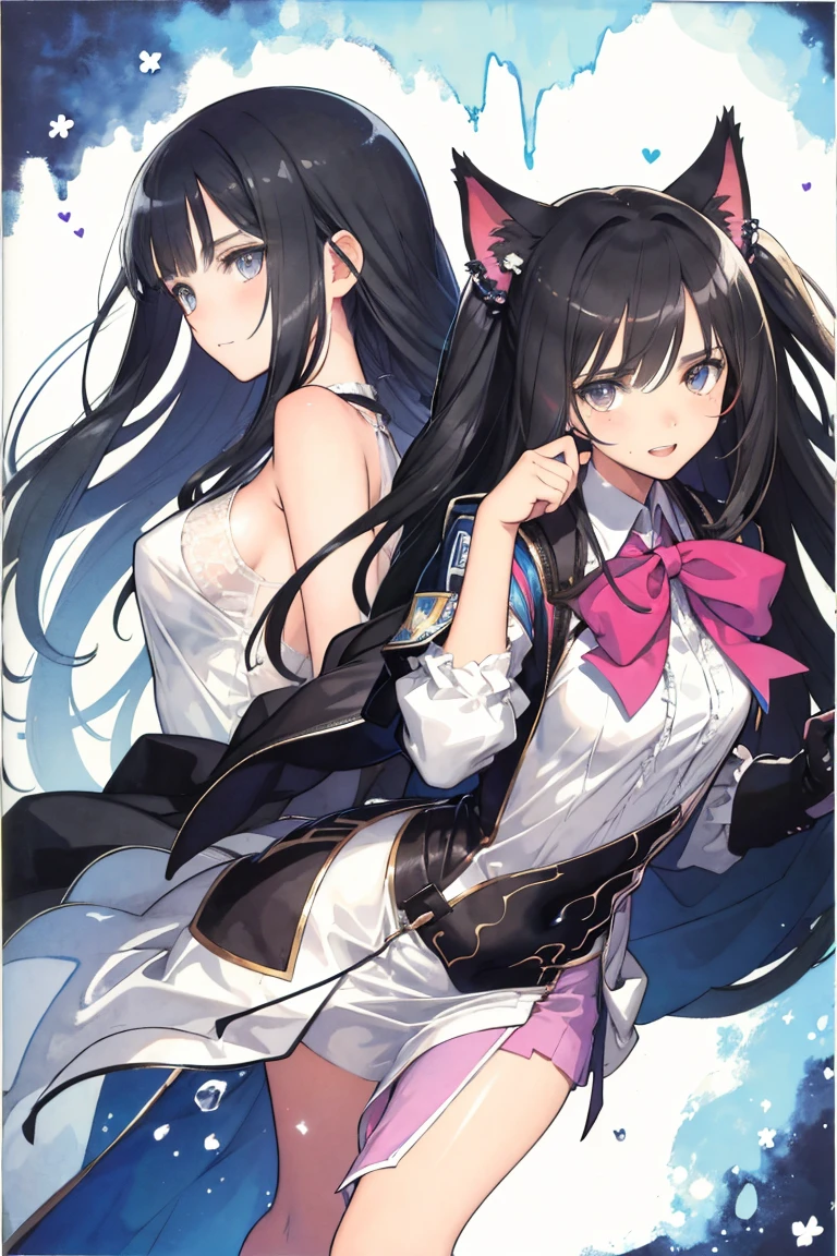 ((2 frames),,((Highest quality, 8k, masterpiece: 1.3)), whole body,1 personの,1 person,,Glamorous Body,cute,Troubled face,Black Hair,Beautiful emerald green eyes,long hair,Stand in front,