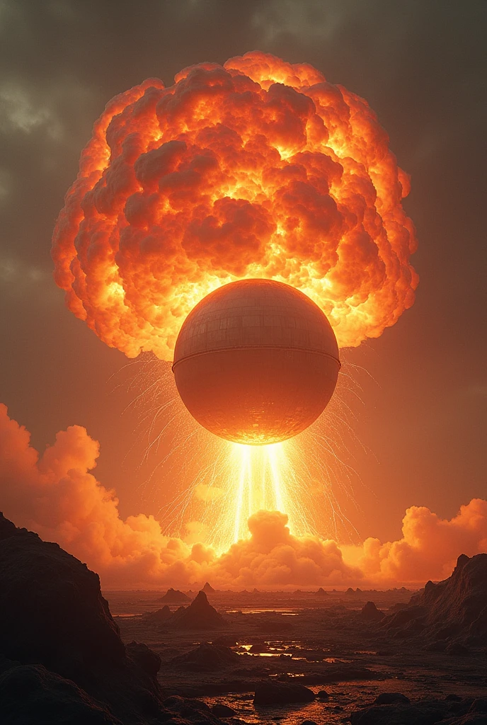 (masterpiece),best quality, close up on a giant explosion at night, explosion,(night), smoke mushroom, bright explosion, nuclear explosion, colossal, destruction, impact wave, impact, circular explosion, explosion clouds, high temperature, epic, explosion focus, ((epic light, epic shadows)), hellish landscape, thunders, end of the world, apocalypse, beautful sky, agressive clouds, colorful BREAK an explosion at night the image transmit and epic feeling, is a sad image, the explosion is in the center of the image, the explosion is colorful, there is a high contrast of colors, the top of the image is dark, the middle of the image is bright, the top of the clouds are dark