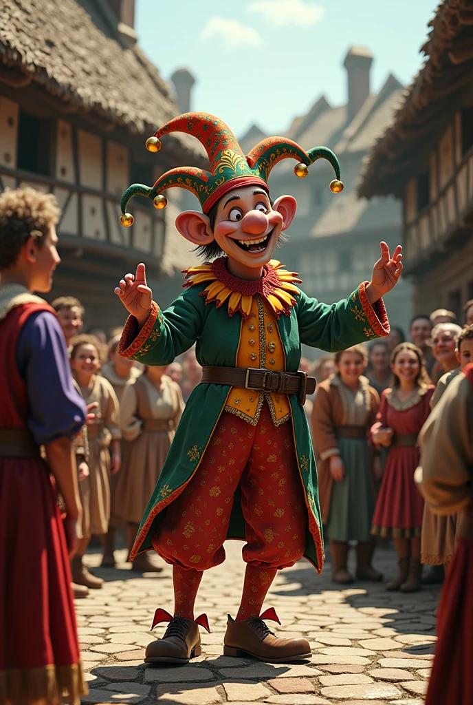 court jester in the ultra realistic middle ages in a village