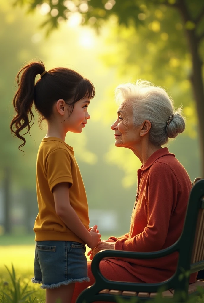 Clear, I describe to you an image that represents respect:

The image shows an elderly person sitting on a park bench., with a  standing in front of her, listening attentively to what the old woman tells him. The girl looks at the old woman with admiration and respect., with her hands together in front of her. The old woman smiles and speaks calmly., while the girl nods her head.

In the background, There are green trees and flowers that symbolize the wisdom and experience that the old woman shares with the girl.. Sunlight illuminates the scene, Creating a warm and cozy environment.

The image conveys a sense of intergenerational respect, where the girl values the wisdom and experience of the old woman, and the old woman feels valued and respected by the girl.

I hope this description is useful to you.. If you need something else, don&#39;t hesitate to ask!