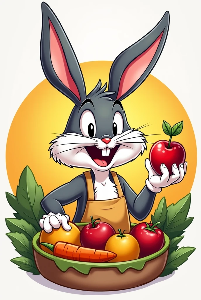Logo with a chubby Bugs Bunny that says Toxtle fruit shop with his apron
