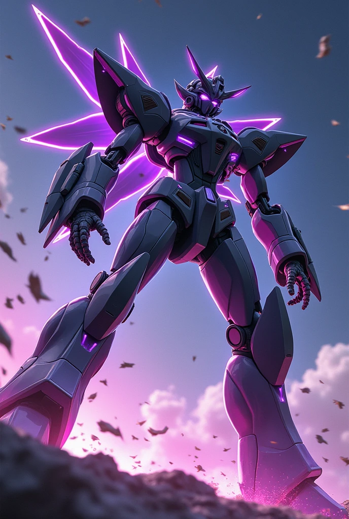 black, Gunmetal color, Fluorescent purple, anime, Giant Robot, fluid, Junmin, heroic, Thin legs, Full body image of a female super robot, Fighting with the enemy, Simple Background,universe,