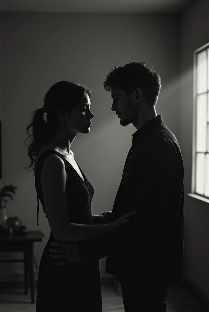 Vintage black and white image of couple ending relationship