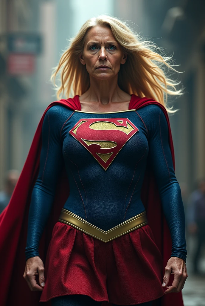 superstrong old Supergirl Jean Smart Supergirl;strong arms; incredible woman; big breasts. HD. Photograph, ((realism)), extremely high quality RAW photograph, ultra detailed photograph, sharp focus, high resolution, (detailed skin:1,3),high quality, film grain, Fujifilm XT3,Highly Detailed, movie, (Cinematic Photo:1.3) of (Realistic:1.3), by John Byrne/Jerry Ordway