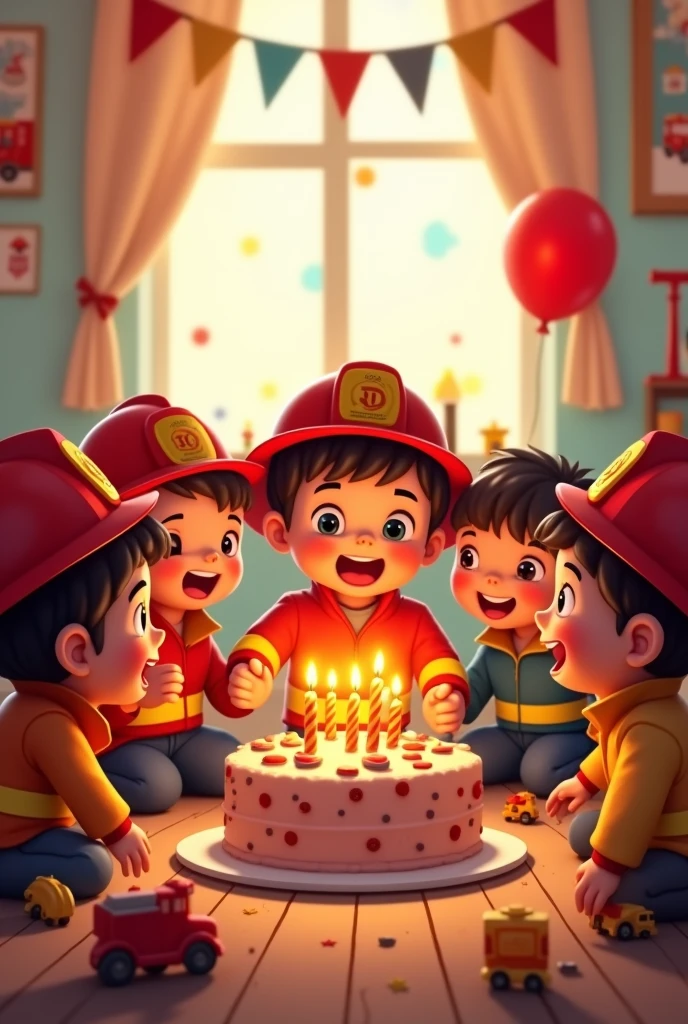 birthday invitation , 5 years, firefighters,