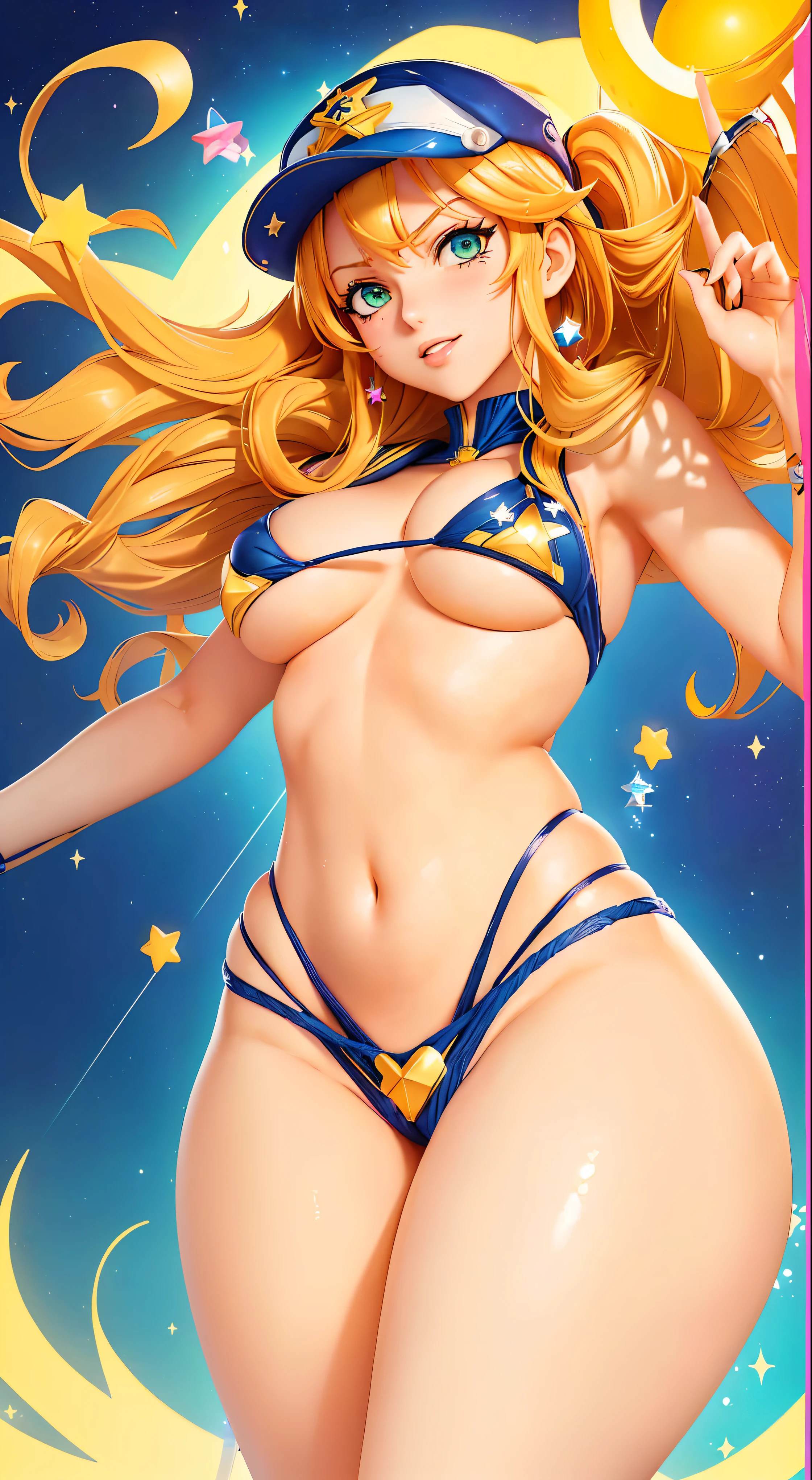 sailor girl in a bikini and hat with stars in the background, nami one piece, nami from one piece, nami, asuka suit under clothes!, lovely brigitte from overwatch, sexy-s 100, the sailor galaxia. beautiful, beautiful portrait of nami, miss fortune, glamorous angewoman digimon, full body zenkai! asuka suit