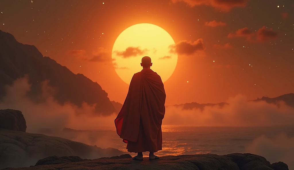 Ultra HD 4K (((("Masterpiece")))), [Create a new "star" movie scene] "very detailed" Monk standing and MEDITATING