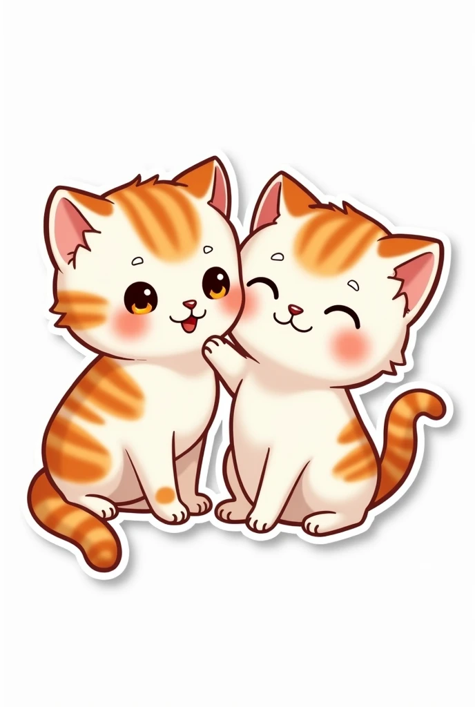 Two white cats with orange spots, one a stronger orange and the other a very light orange, both males but babies, that they are a sticker