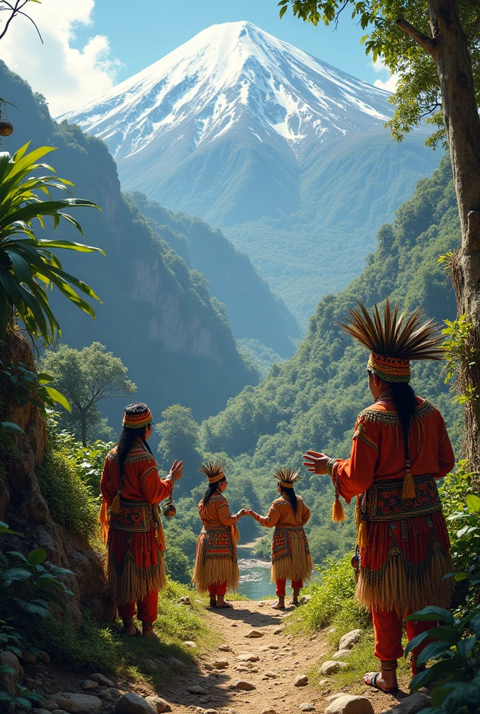 Create an image of Colombian indigenous culture, in the mountains of the Sierra Nevada of Santa Marta