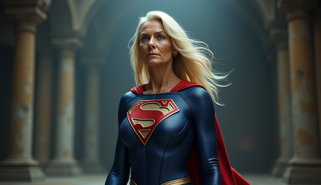 superstrong old Supergirl Jean Smart Supergirl;strong arms; incredible woman; big breasts. HD. Photograph, ((realism)), extremely high quality RAW photograph, ultra detailed photograph, sharp focus, high resolution, (detailed skin:1,3),high quality, film grain, Fujifilm XT3,Highly Detailed, movie, (Cinematic Photo:1.3) of (Realistic:1.3), by John Byrne/Jerry Ordway